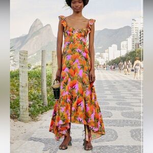 FARM RIO macaws mango & parrot print maxi dress medium